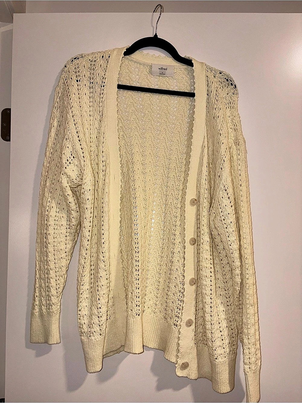 Wilfred Open Knit Button Cardigan in Yellow Size M